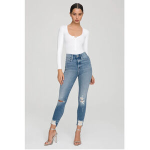 GOOD AMERICAN NWT Good Waist Crop Denim Jean in Blue634 // 0